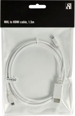 MHL kabel USB microB ha till HDMI ha Vit 1.5m