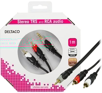 DELTACO Audiokabel 3.5mm ha-2xRCA ha 1m