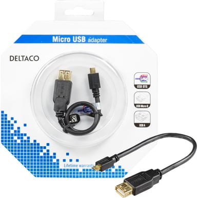 USB kabel A ho till micro B ha OTG Svart 0.2m