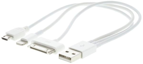 3-in-1 Lightning/30pin/microUSB kabel Vit 0.2m