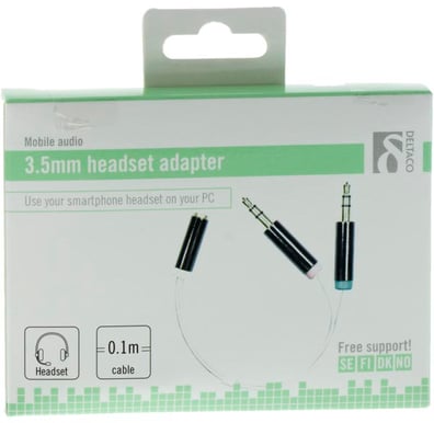 DELTACO Adapter 2x 3.5 mm ha till 3.5 mm ho 4-pin Vit 10 cm
