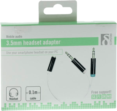 DELTACO Adapter 2x 3.5 mm ha till 3.5 mm ho 4-pin Vit 10 cm