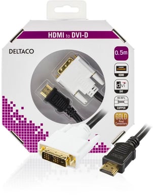 DELTACO DVI-kabel DVI ha till HDMI ha Svart 0.5 m