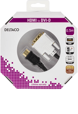 DELTACO DVI-kabel DVI ha till HDMI ha Svart 0.5 m