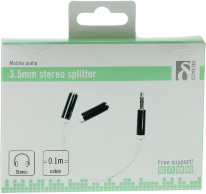 DELTACO Adapter 2x3.5mm ho till 3.5mm ha 0.1m Vit