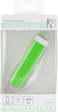 Deltaco PowerBank 2600 mAh Grön