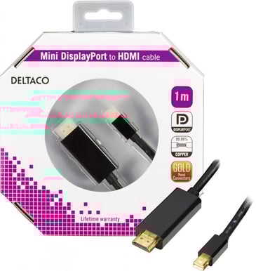 DELTACO Mini DisplayPort till HDMI med ljud Svart (F) 1 m