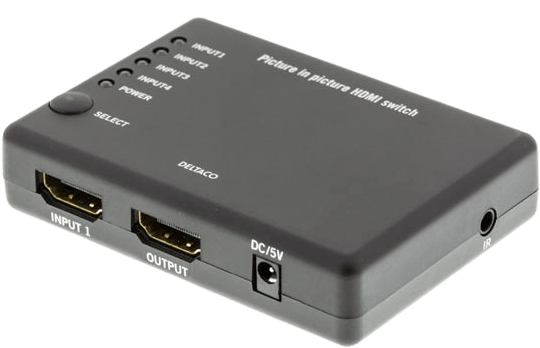 DELTACO HDMI-switch, 4 ingångar till 1 utgång Picture-In-Picture