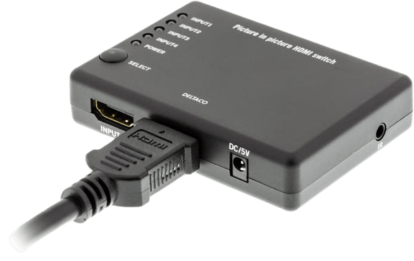 DELTACO HDMI-switch, 4 ingångar till 1 utgång Picture-In-Picture