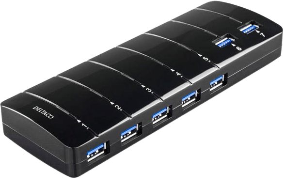 DELTACO USB 3.1-adapter 7 portar Svart
