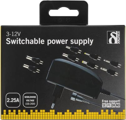 DELTACO Nätadapter 230V till 3-12V DC 2.25A