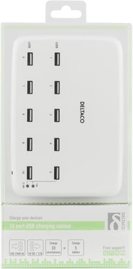 DELTACO Laddstation 10xUSB, Vit