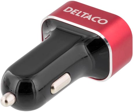 DELTACO Billaddare med 3st USB kontakter Svart/Röd