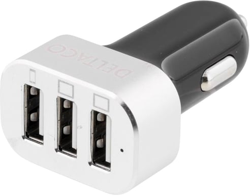 Deltaco Billaddare med 3st USB kontakter Svart/Silver