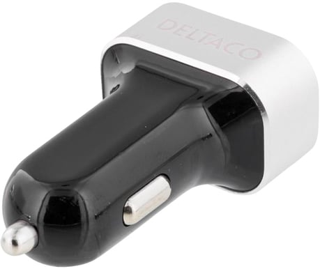 Deltaco Billaddare med 3st USB kontakter Svart/Silver