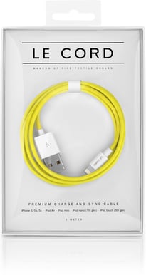 Le Cord Lightningkabel Solid Yellow (MFI) Tygsladd 1m