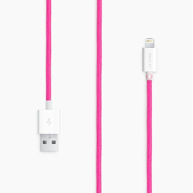 Le Cord Lightningkabel Solid Pink (MFI) Tygsladd 1m