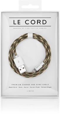 Le Cord Lightningkabel Camo (MFI) Tygsladd 1m