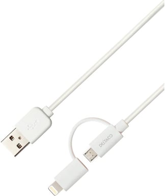 Lightning/microUSB-kabel (MFI) Vit 1m