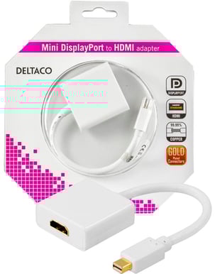 DELTACO Adapter mini DisplayPort ha till HDMI ho med ljud Vit 0.18m
