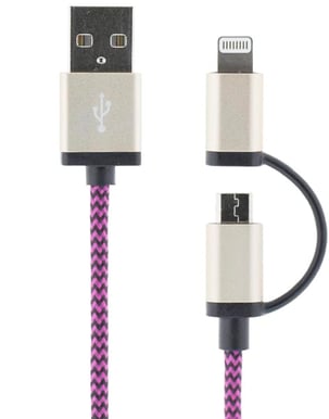 Lightning/microUSB-kabel (MFI) Lila Tygsladd 1m