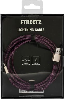 Lightningkabel (MFI) Lila Tygsladd 2m