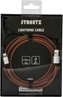 Lightningkabel (MFI) Orange Tygsladd 2m