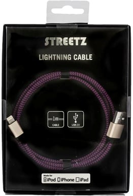 Lightningkabel (MFI) Lila Tygsladd 1m