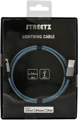 Lightningkabel (MFI) Blå Tygsladd 1m
