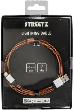Lightningkabel (MFI) Orange Tygsladd 1m
