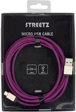 microUSB-kabel Lila Tygsladd 2m