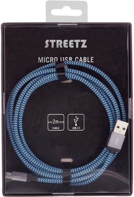 microUSB-kabel Blå Tygsladd 2m