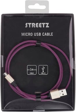 microUSB-kabel Lila Tygsladd 1m