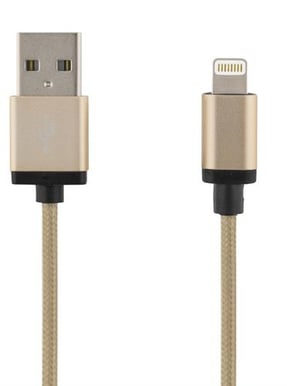 DELTACO Lightningkabel (MFi) Tygsladd Guld 1m