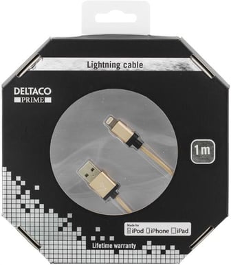 DELTACO Lightningkabel (MFi) Tygsladd Guld 1m