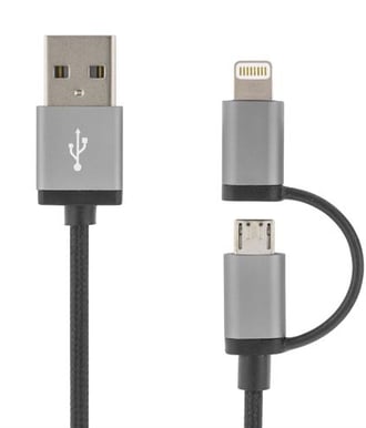 Lightning/microUSB-kabel (MFI) Svart Tygsladd 1m