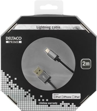 Lightningkabel (MFI) Svart Tygsladd 2m