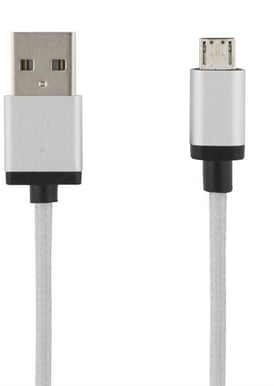 DELTACO Micro-USB-kabel Silver Tygsladd 1m