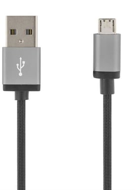DELTACO Micro-USB-kabel Svart Tygsladd 2m