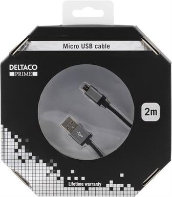 DELTACO Micro-USB-kabel Svart Tygsladd 2m
