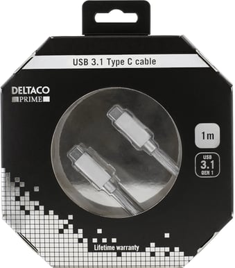 USB 3.1 kabel C-C ha Silver Tygsladd 1m