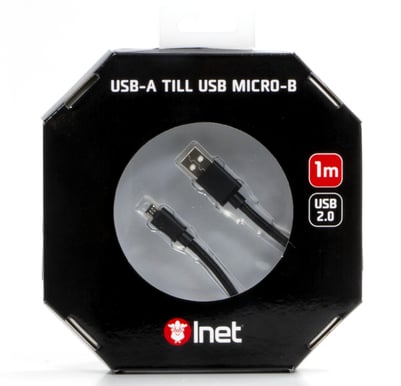 Inet microUSB-kabel Svart Tygsladd 1 m