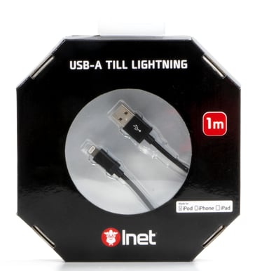 Inet Lightningkabel (MFI) Svart Tygsladd 1 m