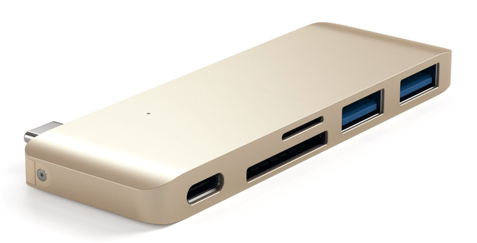 Satechi USB-C Hubb 2xUSB, SD-läsare, Guld