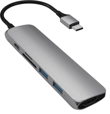 Satechi USB-C Dockningsstation Slim 6 portar 60 W Rymdgrå