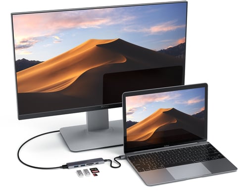 Satechi USB-C Dockningsstation Slim 6 portar 60 W Rymdgrå
