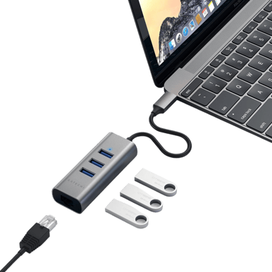 Satechi USB-C-adapter 3 portar + RJ45 Rymdgrå