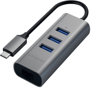 Satechi USB-C-adapter 3 portar + RJ45 Rymdgrå