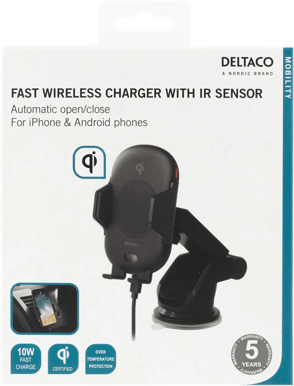 DELTACO QI-1031 Bilhållare (sugkopp) med Qi (10W)