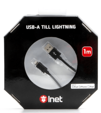 Inet Lightningkabel (MFI) Svart Tygsladd 1 m Ö-Festen RINGÖN